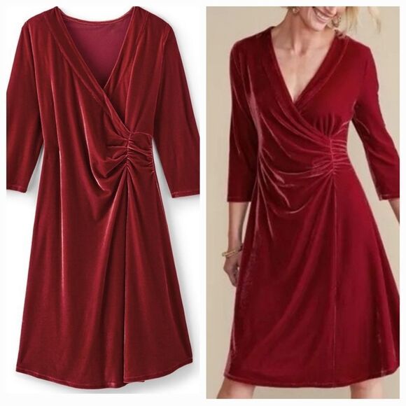 Soft Surroundings Dresses & Skirts - Soft Surroundings Velvet Hyannis Dress Red Dahlia NWT $130 XL and LP